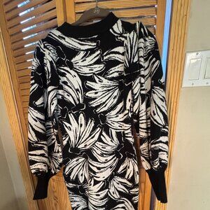 FARM Rio Black White Floral Knit Midi Dress XS